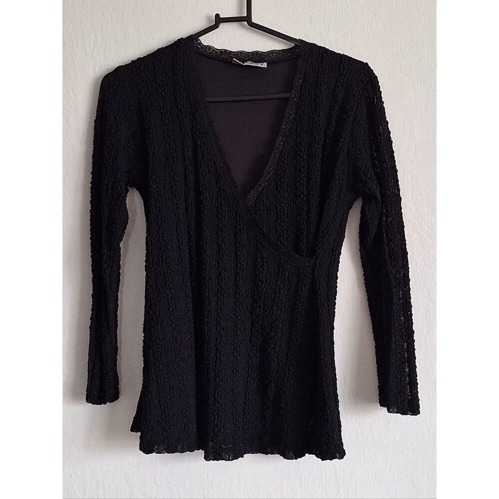 Ripe Maternity Black Textured Wrap Top Y2K Vintage Lace Trim V-Neck Nursing S